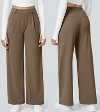 Halara Flex Day Stretch High Waisted Work Pants Size L Brown Sepia Straight Leg