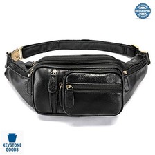 Genuine Leather Fanny Pack 16 Inch 8 Pocket Crossbody Waist Bag Zipper Pockets