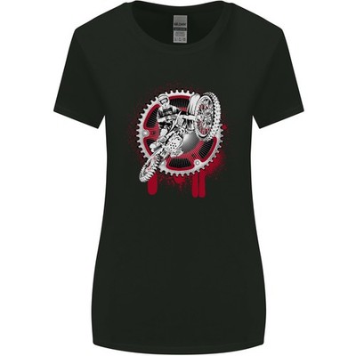Motocross Bike auf Einem Hintergrund Of Gears Damen Breiter Schnitt T-Shirt