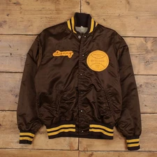 Vintage Varsity Jacket M Mens 70s Brown Satin Bomber Chain Stitch Letterman