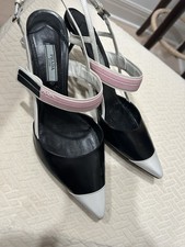 Prada Black White and Pink Pointed Toe Slingb...