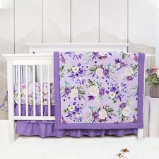 Crib Bedding Set for Girls, Purple Baby Crib Bedding Set 4 Piece, Baby Girl N...