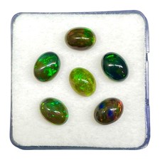 6 Pcs Natural Black Opal 8x6mm Oval Flashy Ethiopian Loose Cabochon Gemstones