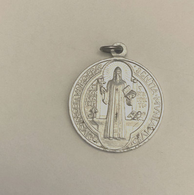 St. Benedict Catholic Holy Medal Pendant Charm Silver Tone CSPB Italy Vintage