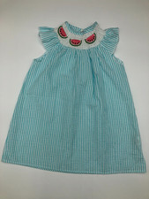 Little Girls Blue Seersucker Smocked Dress see measurement
