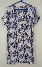 Studio B By Bobeau sz M Shirt Dress ss blue white tie dye print 1484