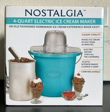 Nostalgia Electric Ice Cream Maker 4 qt Blue Old Fashioned NEW