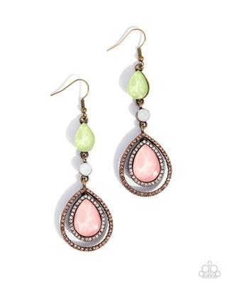 Paparazzi Dramatic Dive - Multi - Green , Peach Bead - Topaz & White Rhinestones