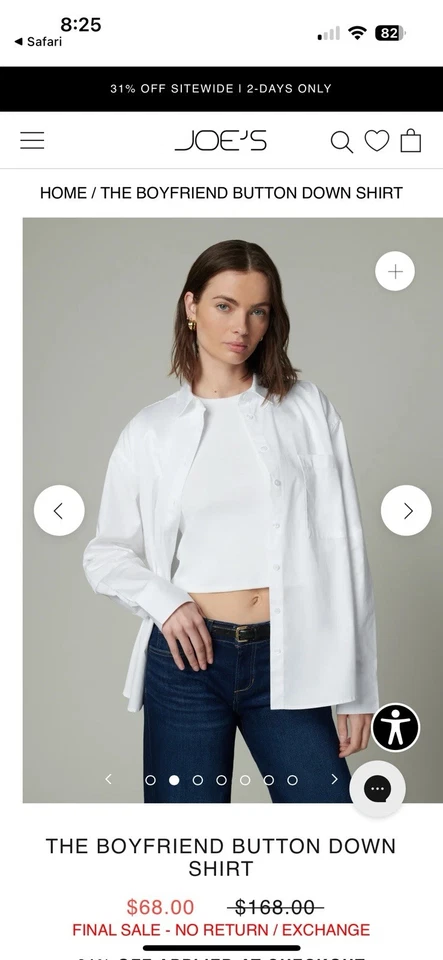 Joe’s Jeans The Boyfriend Button Down Shirt Size Medium - Image 2 of 4