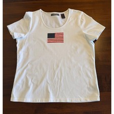USA Flag 4th of July Americana T-Shirt Size Large Y2K Baby Tee BBQ Lake Summer