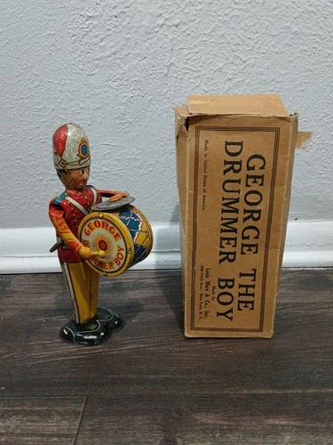 Vintage Marx Tin Wind Up George The Drummer Boy Toy  Original Box