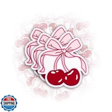 Set 3PCS - Cherries with Bow Pink Coquette Me If You Even Care Sticker Trendy
