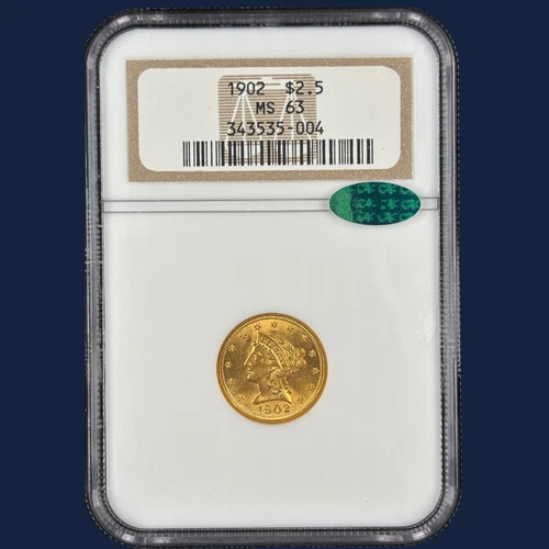 1902 NGC MS63 CAC Liberty Head Quarter Eagle $2.5 Gold Coin Pre33