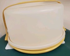 Vtg 13 Tupperware Cake Pie Carrier Harvest Gold W/ Handle 1256-5, 1257, 1258-7