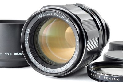 Asahi PENTAX Super Multi Coated Takumar 105mm F2.8 SMC M42 Lens w/ Hood Filter