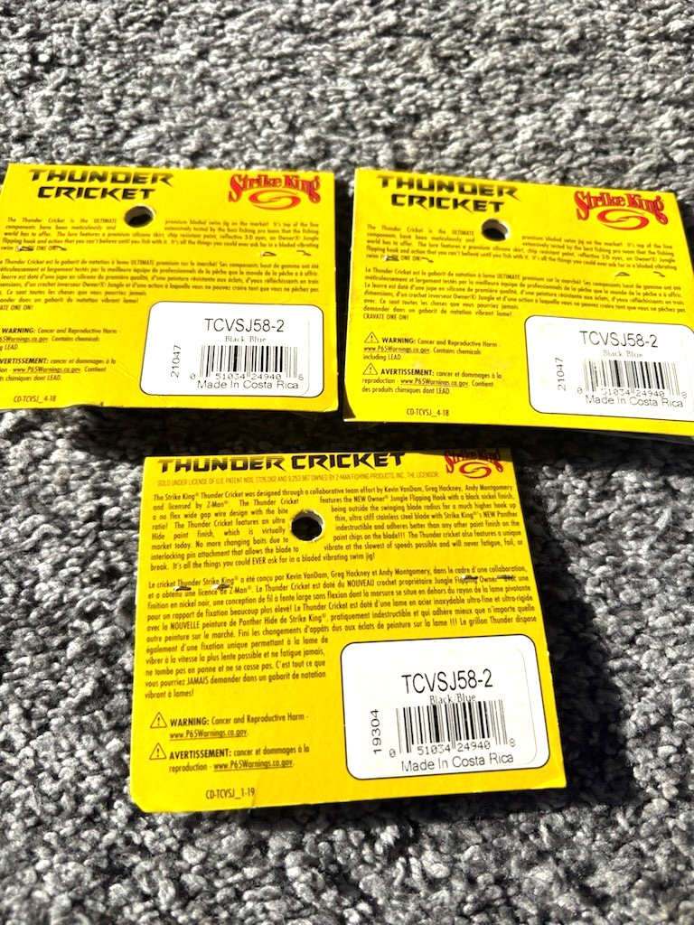 3 New STRIKE KING LURES 5/8oz THUNDER CRICKET Bladed Baits SWIM JIGS Black Blue - Image 2