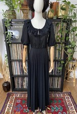 Vintage 1980s Black C&A Ruffle Neck Maxi Dress