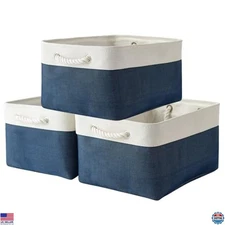 Large 3-Pack Canvas Storage Bins 16x12x8" - Collapsible Organizing Baskets