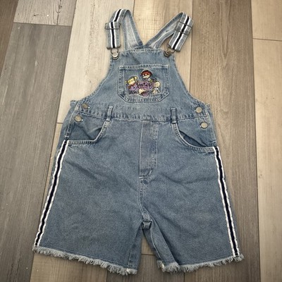 Vintage 90s Nickelodeon Rugrats Kids Embroidered Striped Overalls 10 / 12