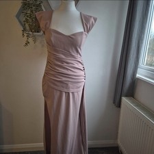 CIDER Blush Pink Ruched Maxi Dress – Sweetheart Neckline Thigh Split, Size L