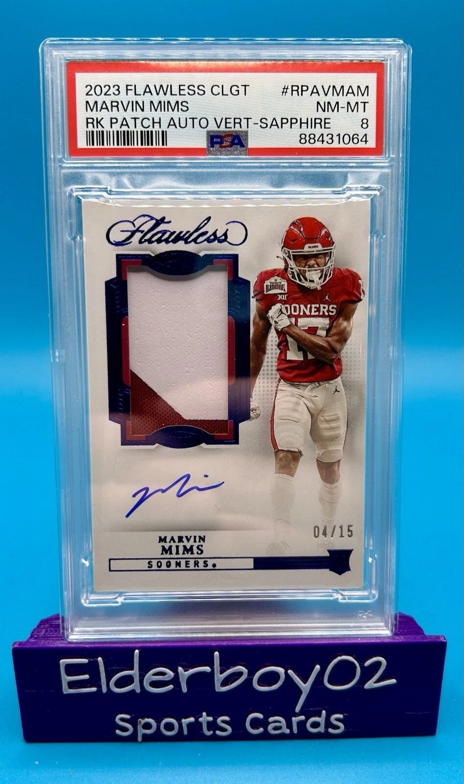Marvin Mims Panini Flawless Collegiate Flawless Rookie Patch Autograph Vertical #RPAVMAM Sapphire
