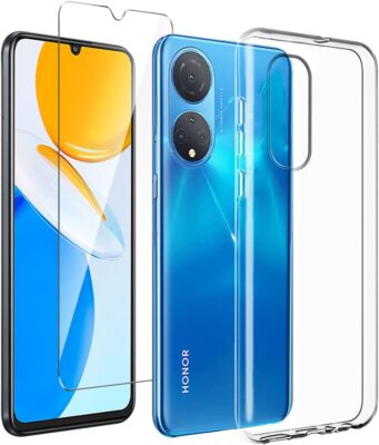 KUSINHOKA Cover Per Honor X7 [3 Pezzi] Pellicola Vetro Temperato, Morbido Silicone Antiurto Custodia Leggero Anti-Graffio TPU Trasparente Protettiva Custodia Per Honor X7