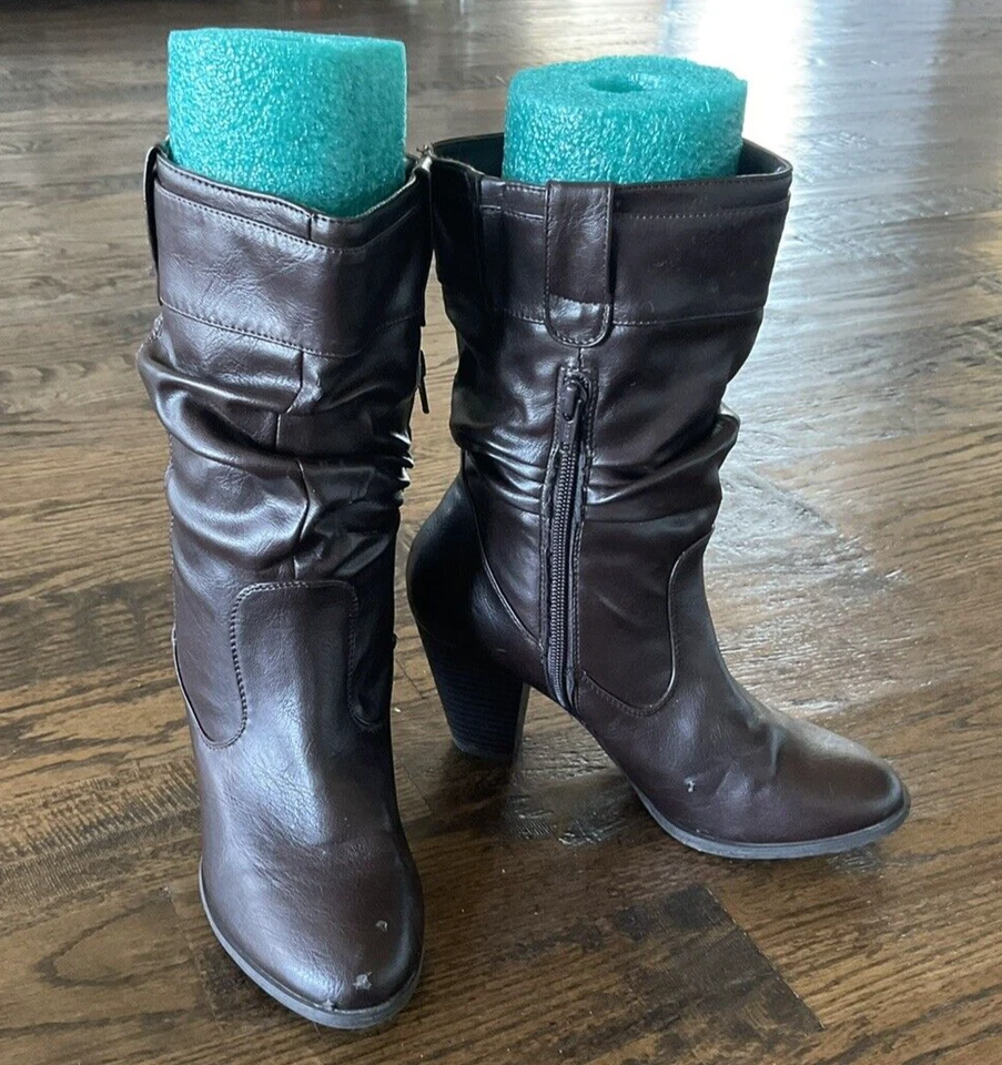 White Mountain Rondo Slouch Boots Brown Faux Leather Mid Calf Heel Size 7 - Image 3 of 4