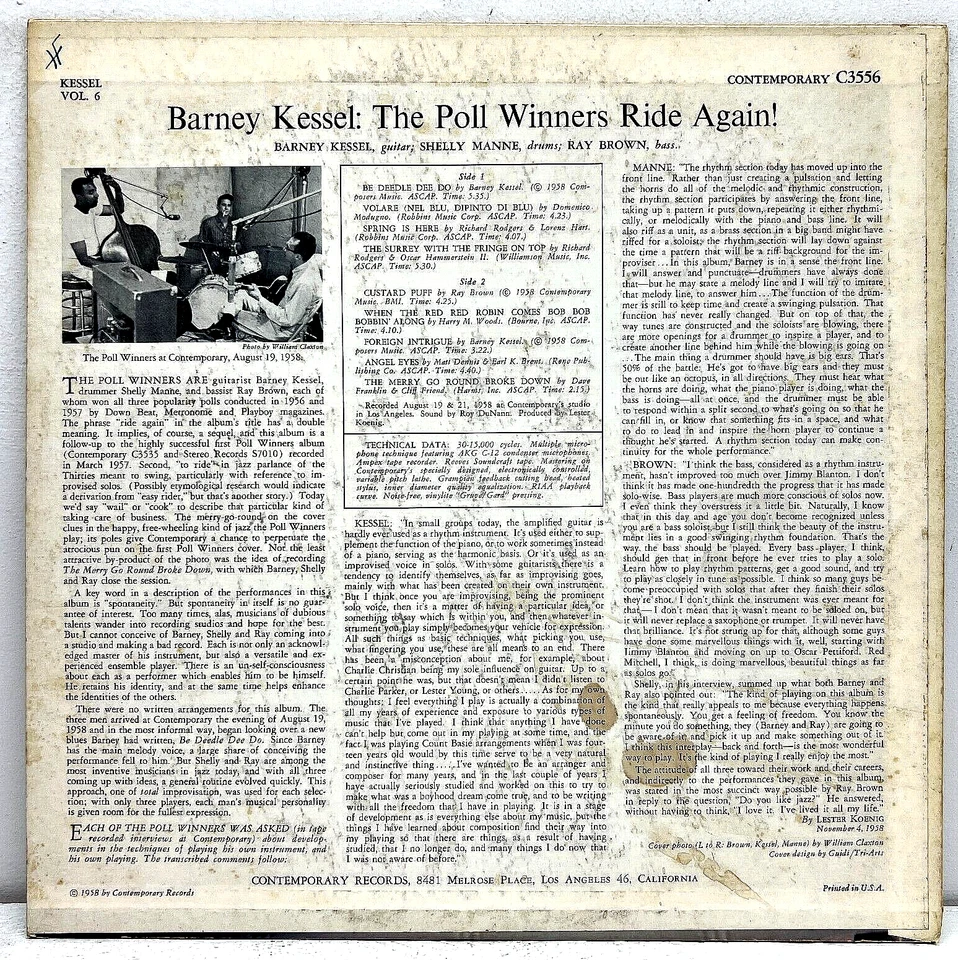 The Poll Winners Ride Again 1958 Vinyl Contemporary Records 1st Press Mono C3556 Foto 4 de 4