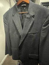Jos A Bank Men's Suit Jacket 46R Blue Chalk Stripe Wool 2B Executive Jacket