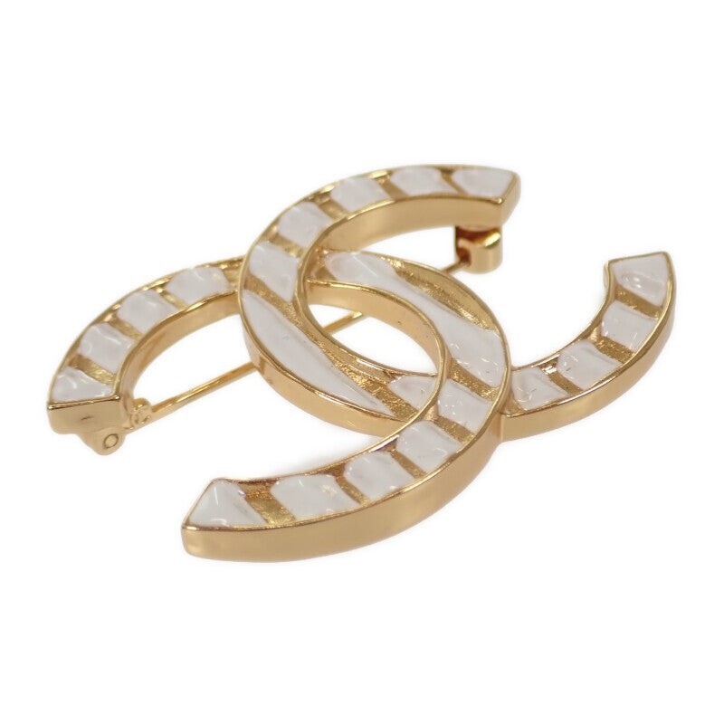 CHANEL Coco Mark Brooch Stripe Brooch Metal Gold White I23C