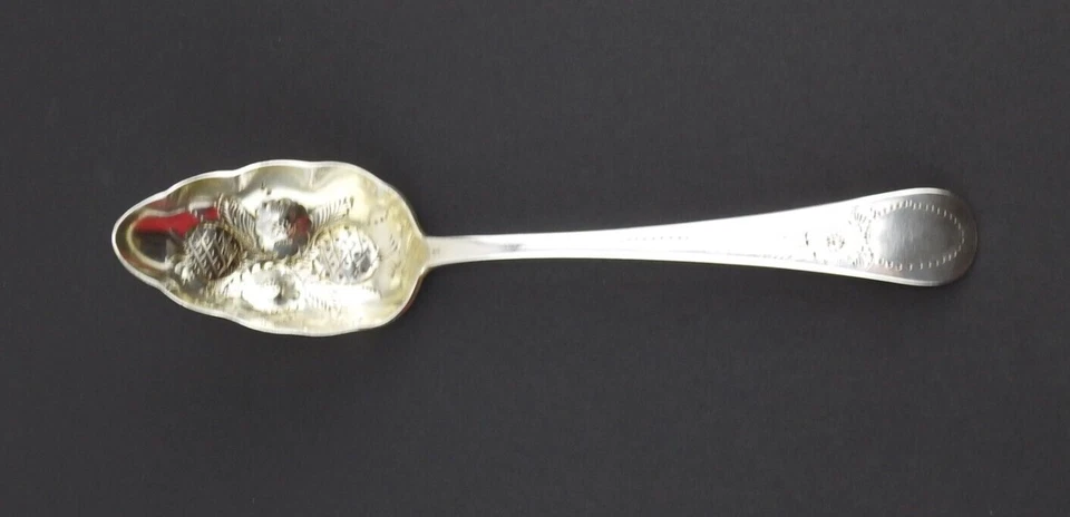 Antique English Silver Berry Spoons LondonPineapple Flowers 8" - Image 2 of 4