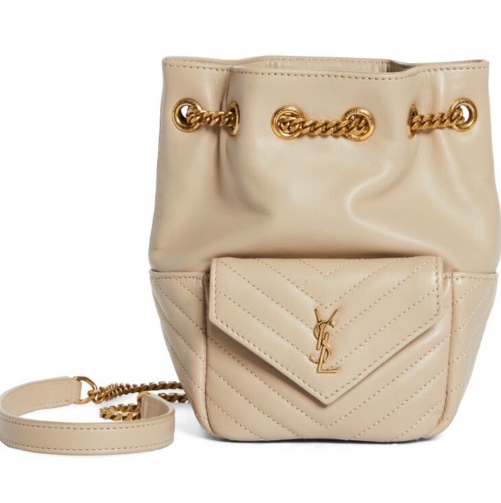 YVES Saint Laurent YSL Joe Mini borsa a secchiello in pelle sabbia