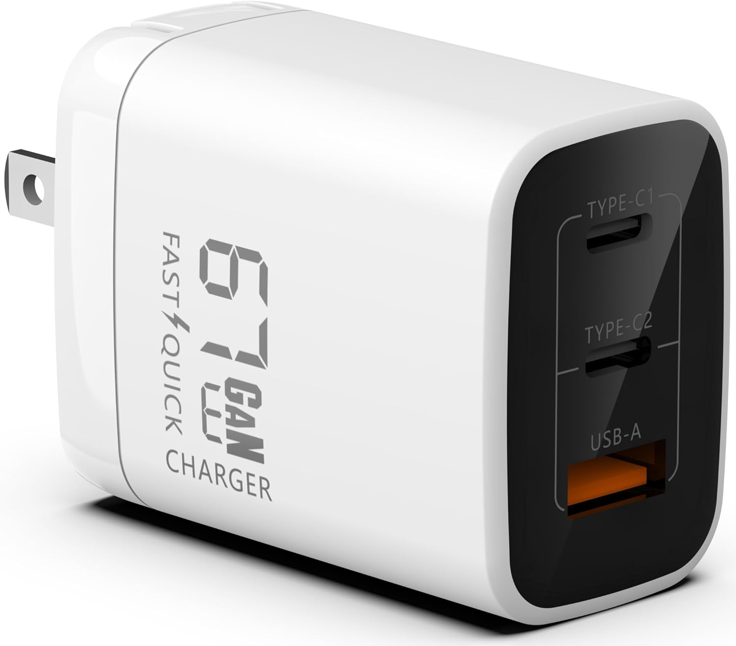 67W GaN Fast Charger with Dual USB-C & USB-A Ports for Quick Power Delivery