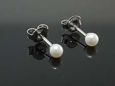 585 Weissgold Ohrstecker 1 Paar weisse Perle 3 mm 14 Karat in Geschenkbox