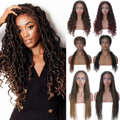 Long Braided Lace Wigs Box Braids Hair Crochet Full Synthetic Hair For Women US