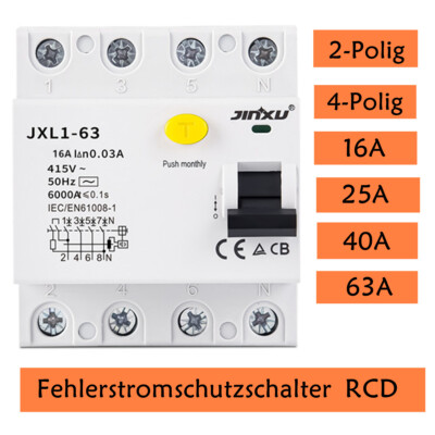  Fehlerstromschutzschalter FI-Schutzschalter RCD 16A/25A/40A/63A 30/300mA DHL
