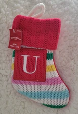 Wondershop Knit Rainbow Stripe Monogram U Mini Stocking New