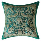 Traditional Brocade Pillow Case Green 30cm x 30 cm Elephant Cushion Cover
