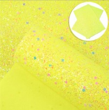 Super Chunky Fluorescent Yellow GLITTER FAUX LEATHER SHEET 8.75" x 12" Bright