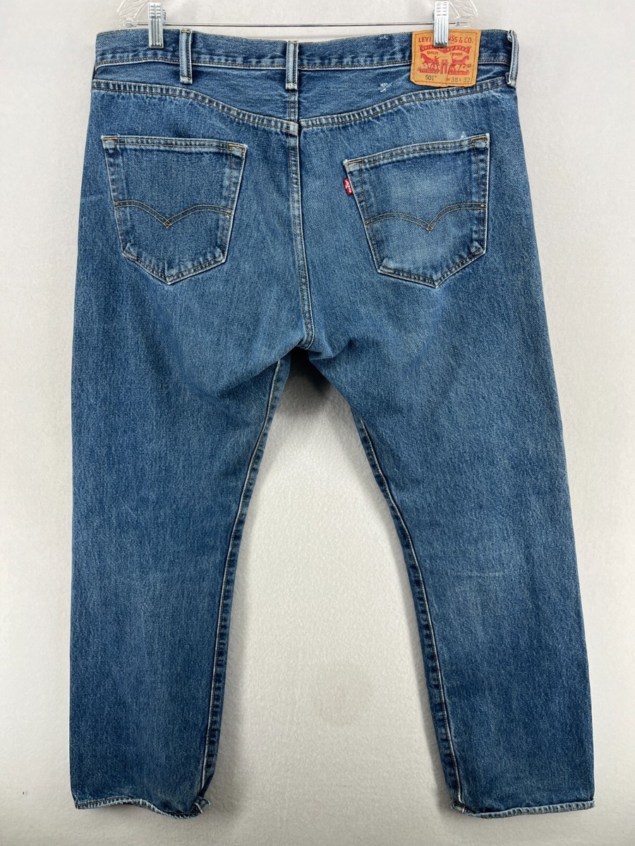LEVI'S 501 Jeans Mens 38x32 Button Fly Denim Red Batwing Cotton