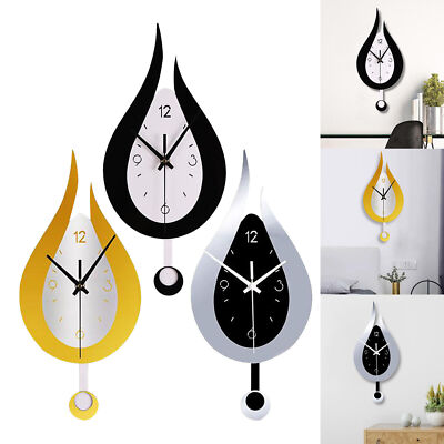 12 in Modern Silent Quartz Pendulum Wall Clock Non-ticking Glass Decorative 3PCS