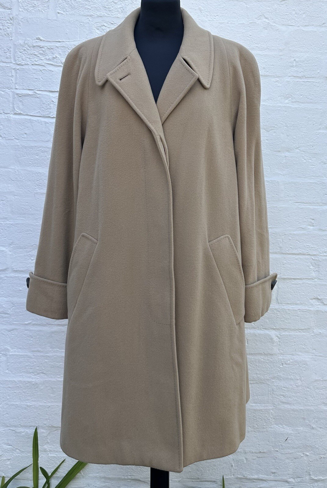 ALTRA Cappotto vintage AQUASCUTUM beige lana cashmere con spalle imbottite 10UK