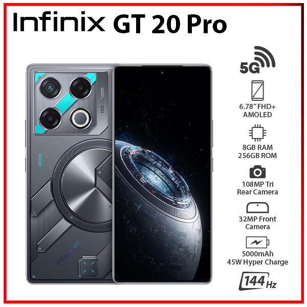 【ゲーミングスマホ】Infinix GT 20 Pro 24GB RAM Infinix GT 20 Pro 5G (Mecha Silver, 8GB RAM, 256GB Storage