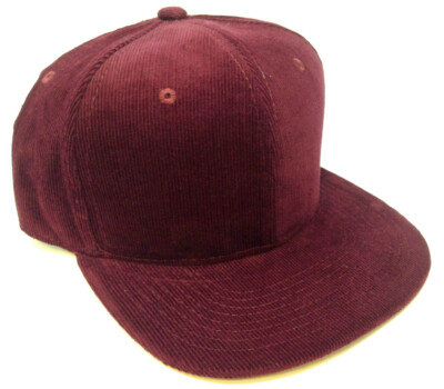 BLANK CORDUROY SNAPBACK HAT CAP FLAT BILL ADJUSTABLE PLAIN SOLID RETRO CASUAL