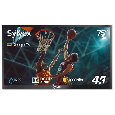SYLVOX 75'' Outdoor smart TV IP55 weatherproof App store voice remote Partialsun