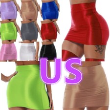 Women's Shiny High Waist Skirts Club Party Tights Pencil Mini Skirt Lingerie