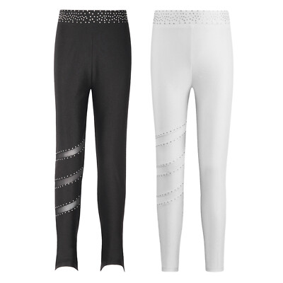 Eiskunstlauf Hose Mädchen Eislaufhose Leggings Glitzer Strass Sport Tanz Hosen