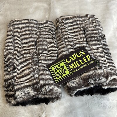 Caron Miller Santa Barbara Faux Fur Fingerless Gloves Striped Hip Retro Y2K Nwt