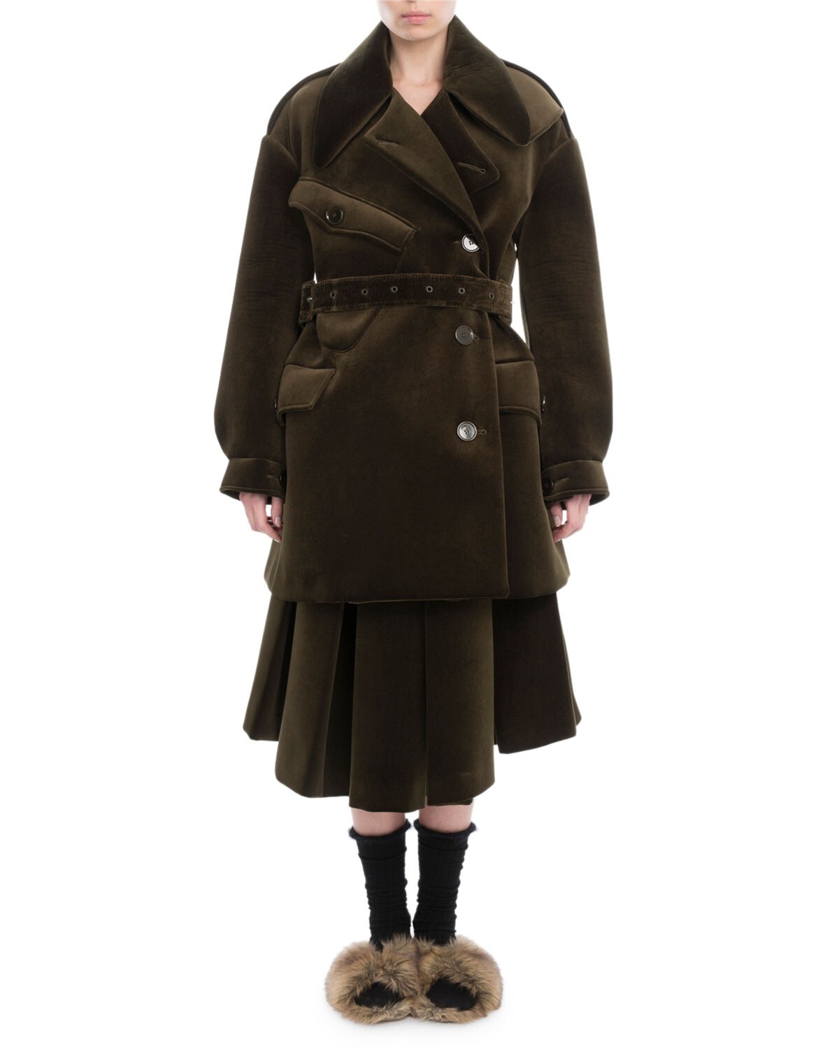 Simone Rocha Fall 2017 Runway Forest Green Velvet Trench Coat