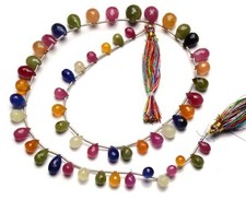 Natural Gem Multi Sapphire 7x5 to 11x8MM Size Faceted Teardrop Shape Beads 17.5"